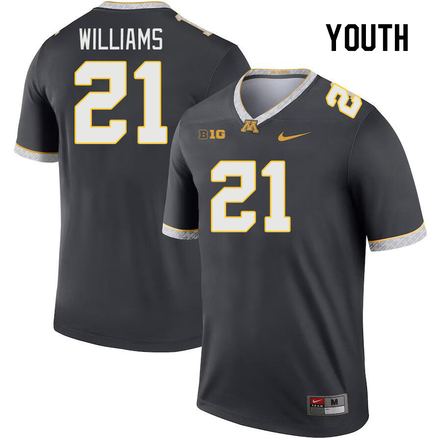 Youth #21 Bryce Williams Minnesota Golden Gophers College Football Jerseys Stitched-Charcoal - Click Image to Close